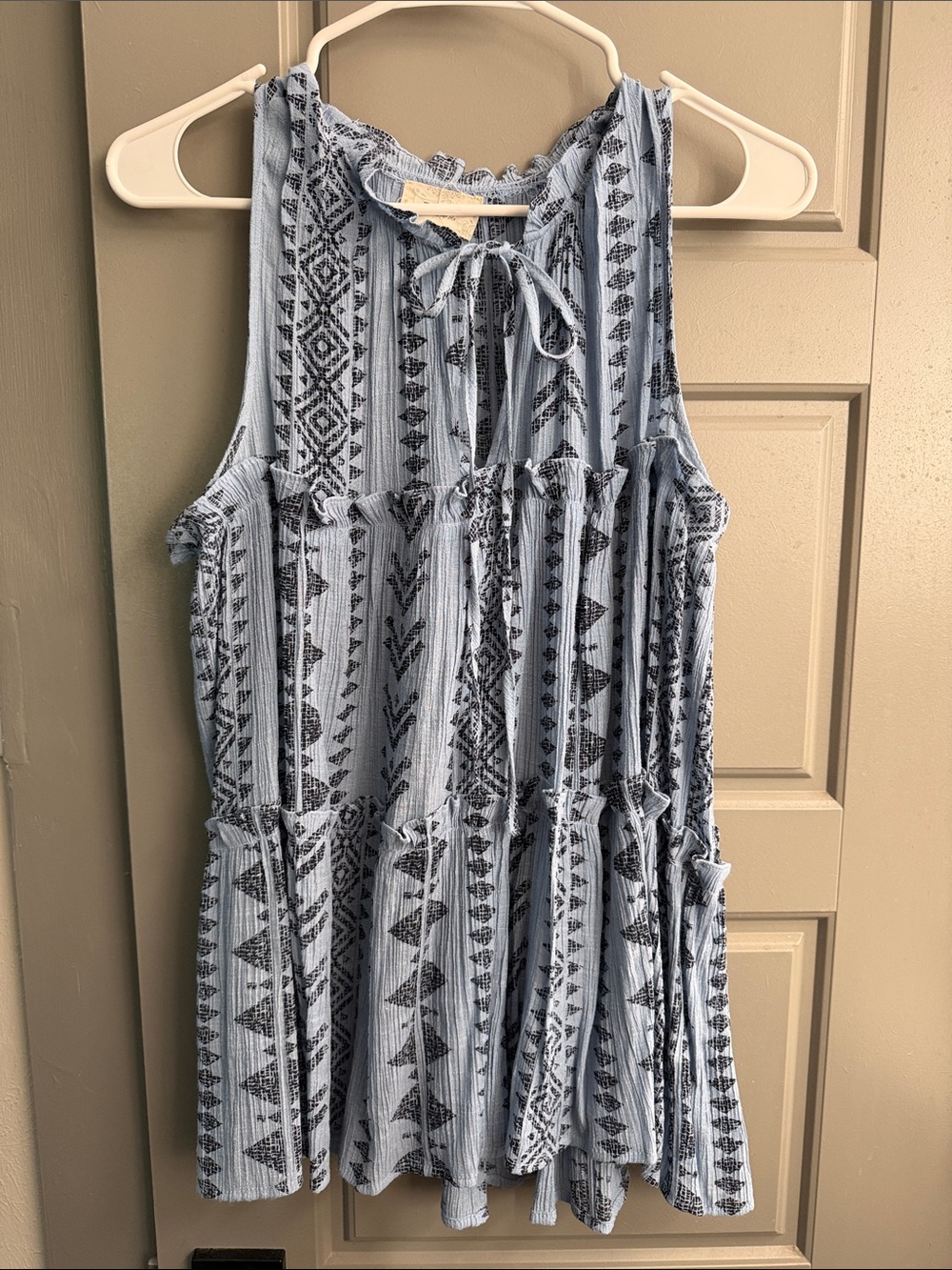 Sleeveless Blue and Black Tiered Boho shirt
